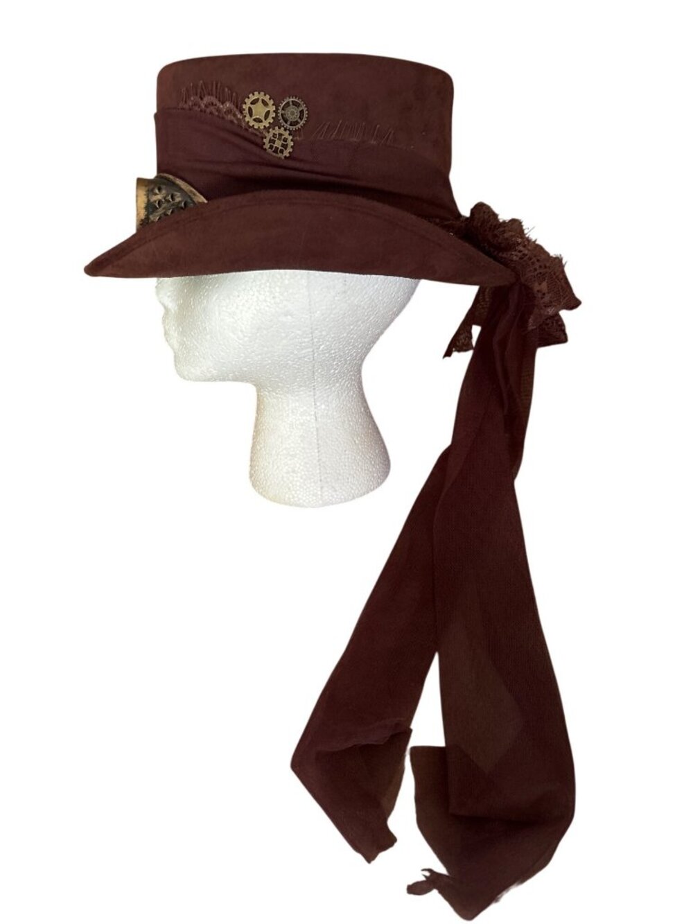 Steampunk Brown Top Hat With Goggles & Gear Accents Victorian Goth Costume